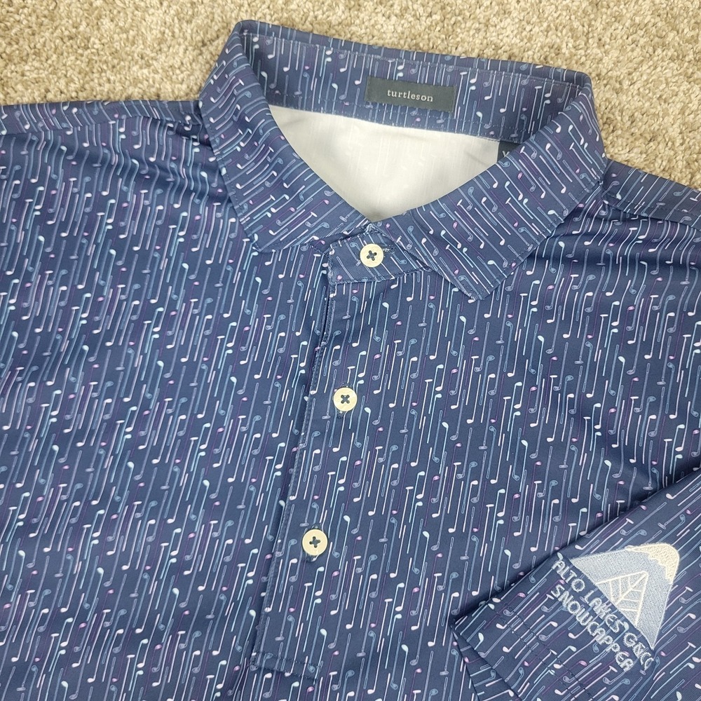 Turtleson Mens XL Blue AOP Golf Clubs Performance Stretch Golf Polo Short Sleeve